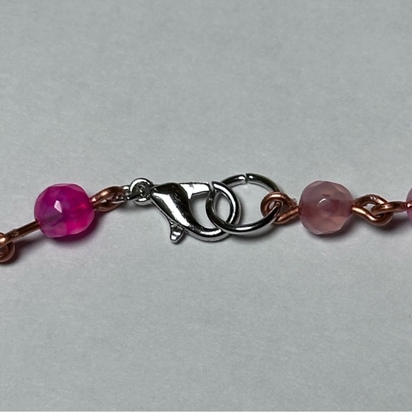 Jasper necklace handmade pink dyed gemstone copper - Picture 3 of 5